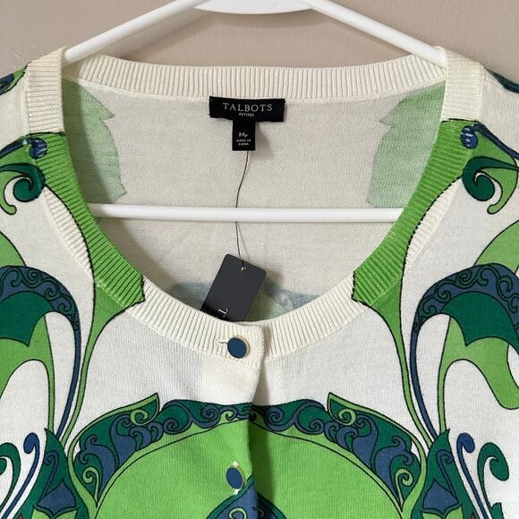 Talbots Cardigan Sweater Womens Petite Medium English Garden Abstract Floral - Picture 2 of 12
